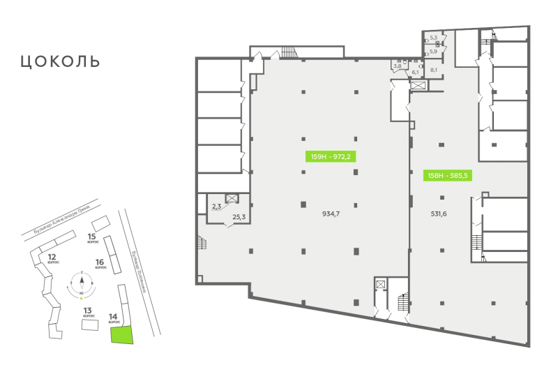 Помещение, 3296.1 м² в ЖК "БЦ INSIDE" - планировка, фото №1