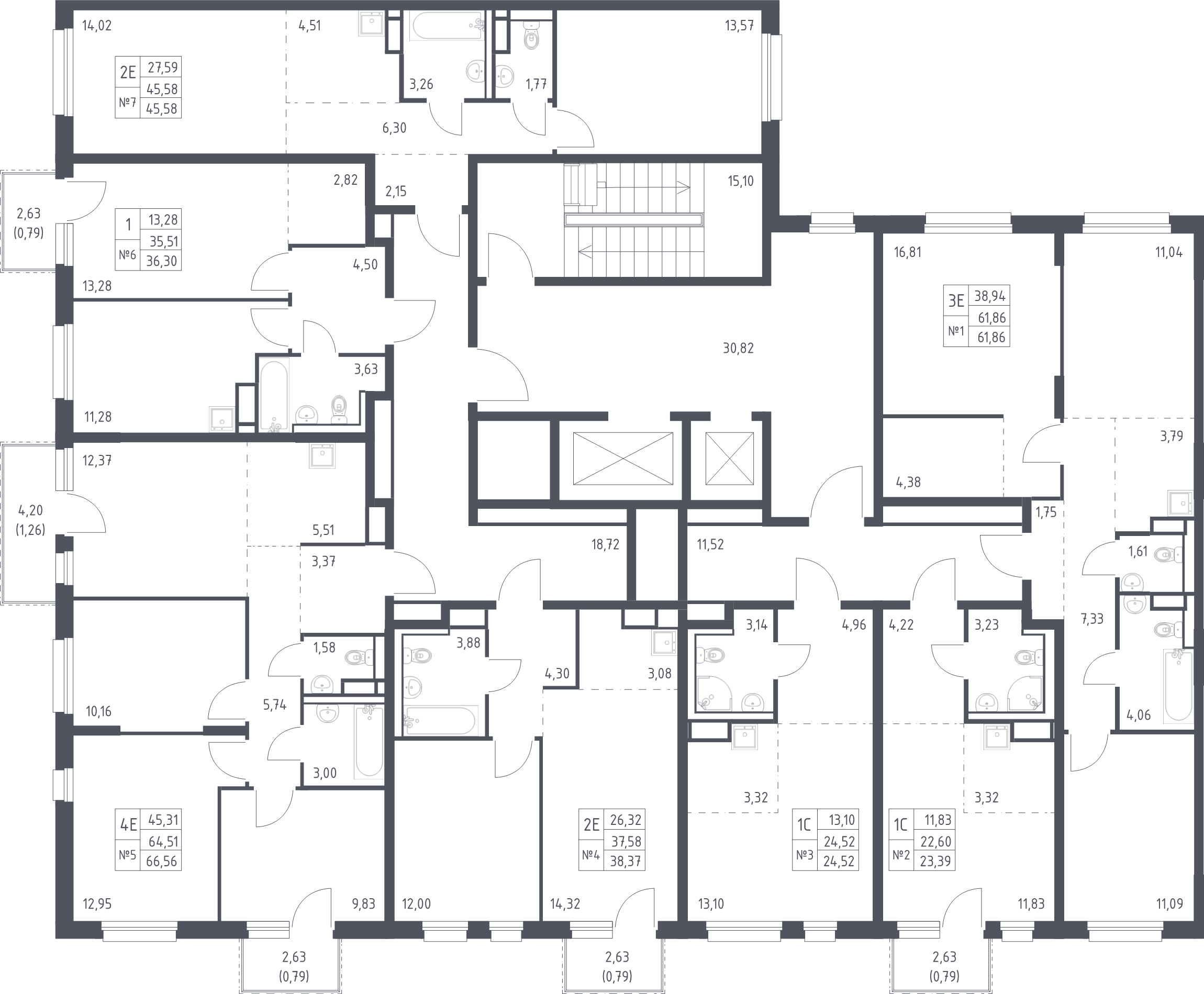 Квартира-студия, 23.39 м² в ЖК "Новые Лаврики" - планировка этажа