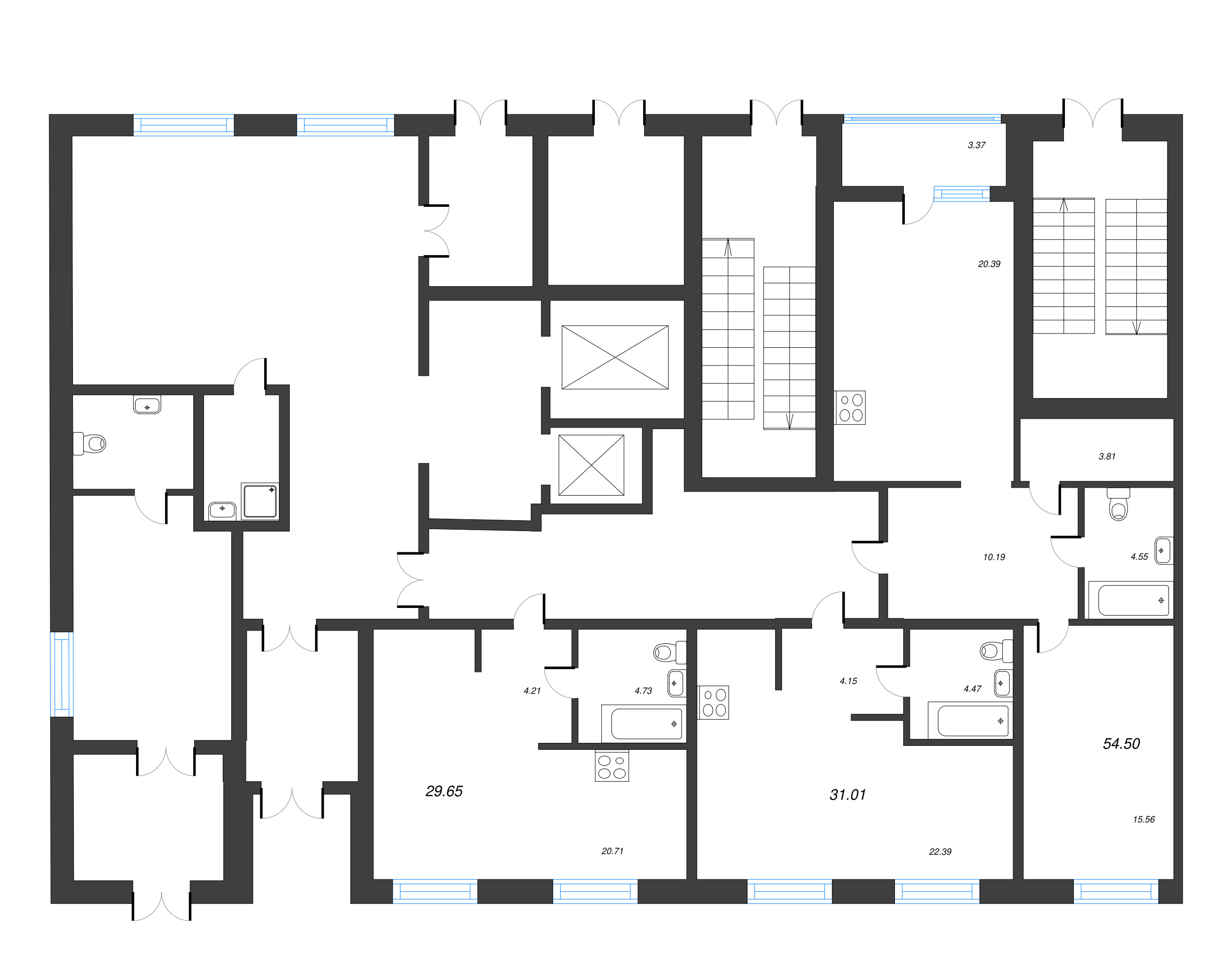 2-комнатная (Евро) квартира, 54.5 м² в ЖК "Чёрная речка" - планировка этажа