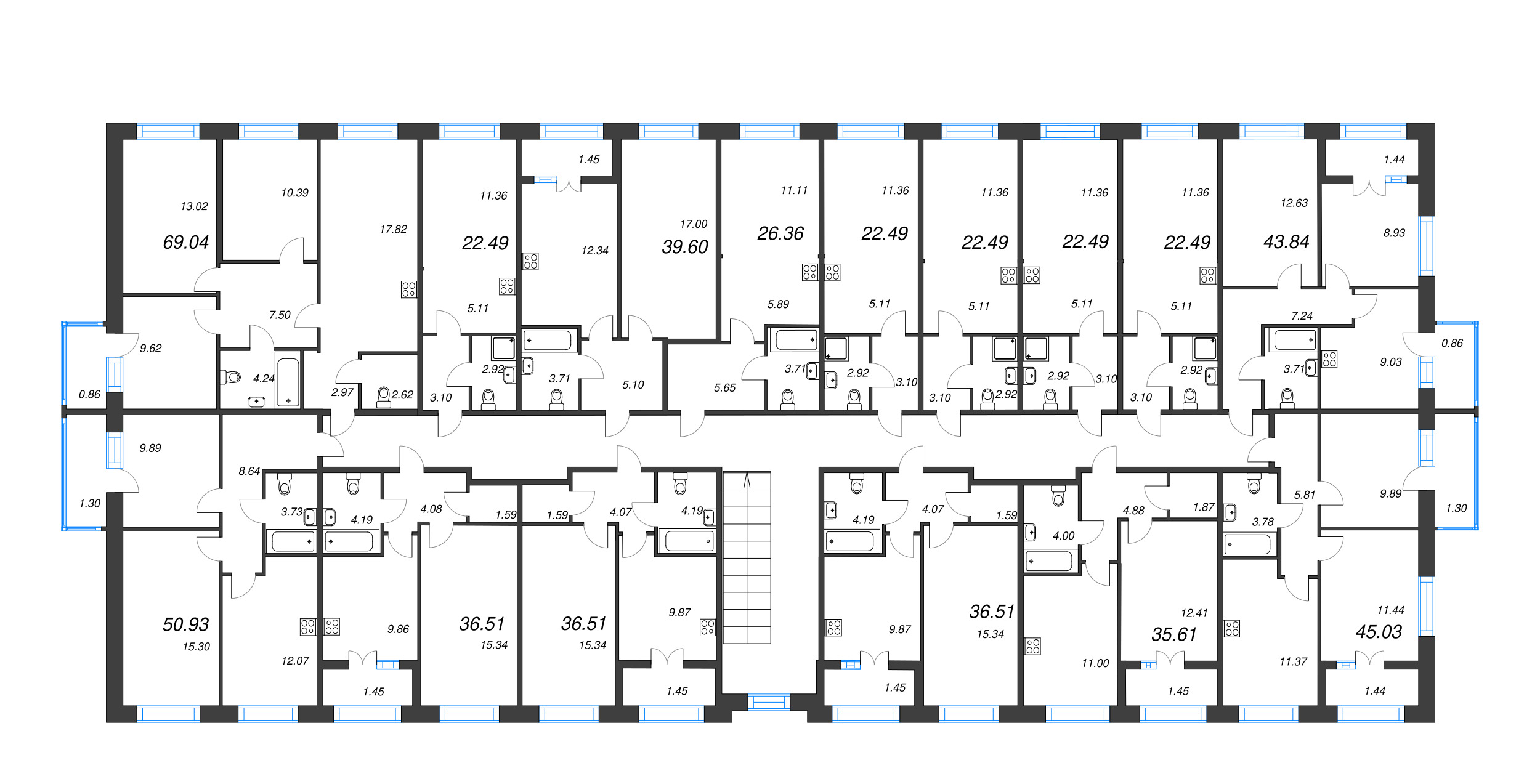 2-комнатная квартира, 43.84 м² в ЖК "Капральский берег" - планировка этажа