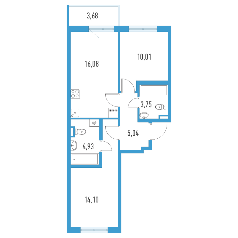 3-комнатная (Евро) квартира, 55.01 м² в ЖК "Аэросити" - планировка, фото №1