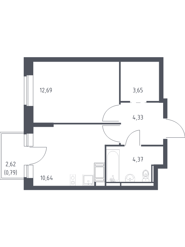 1-комнатная квартира, 36.47 м² в ЖК "Новое Колпино" - планировка, фото №1