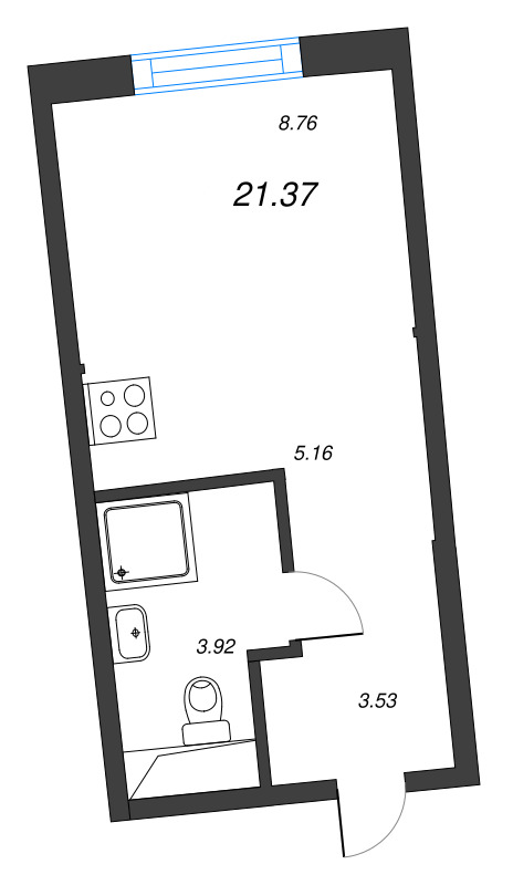 Квартира-студия, 21.37 м² в ЖК "Бульвар Грина" - планировка, фото №1