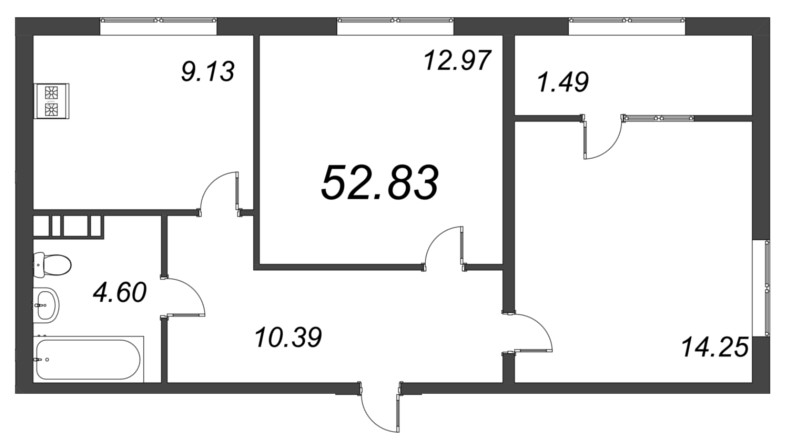 2-комнатная квартира, 52.83 м² в ЖК "Pixel" - планировка, фото №1