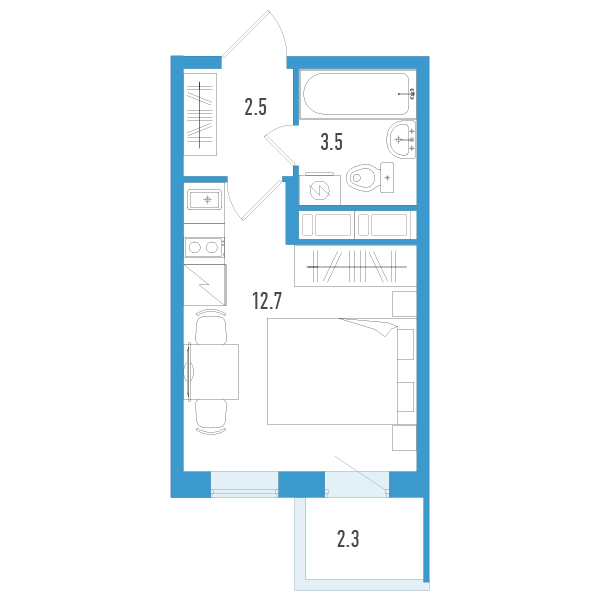 Квартира-студия, 19.4 м² - планировка, фото №1
