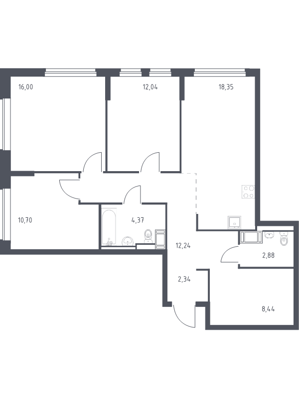 4-комнатная (Евро) квартира, 87.36 м² - планировка, фото №1