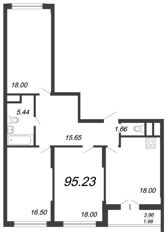 4-комнатная (Евро) квартира, 96.4 м² - планировка, фото №1