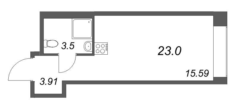Квартира-студия, 23 м² в ЖК "Avant" - планировка, фото №1