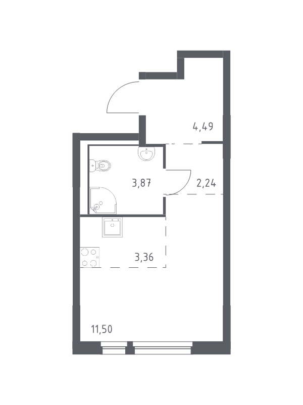 Квартира-студия, 25.46 м² в ЖК "Невская Долина" - планировка, фото №1