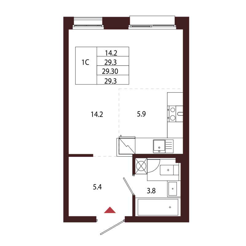 Квартира-студия, 29.3 м² в ЖК "Лисино" - планировка, фото №1