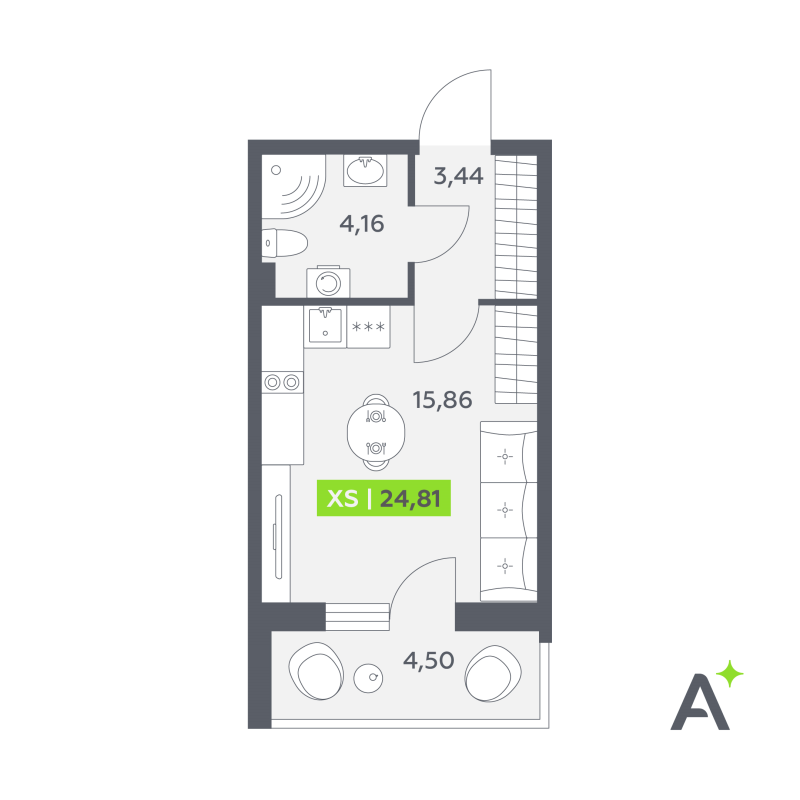 Квартира-студия, 24.81 м² в ЖК "Аквилон РекаПарк" - планировка, фото №1