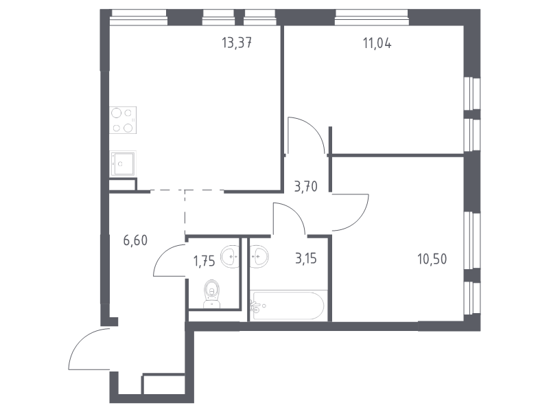 2-комнатная квартира, 50.11 м² в ЖК "Невская Долина" - планировка, фото №1