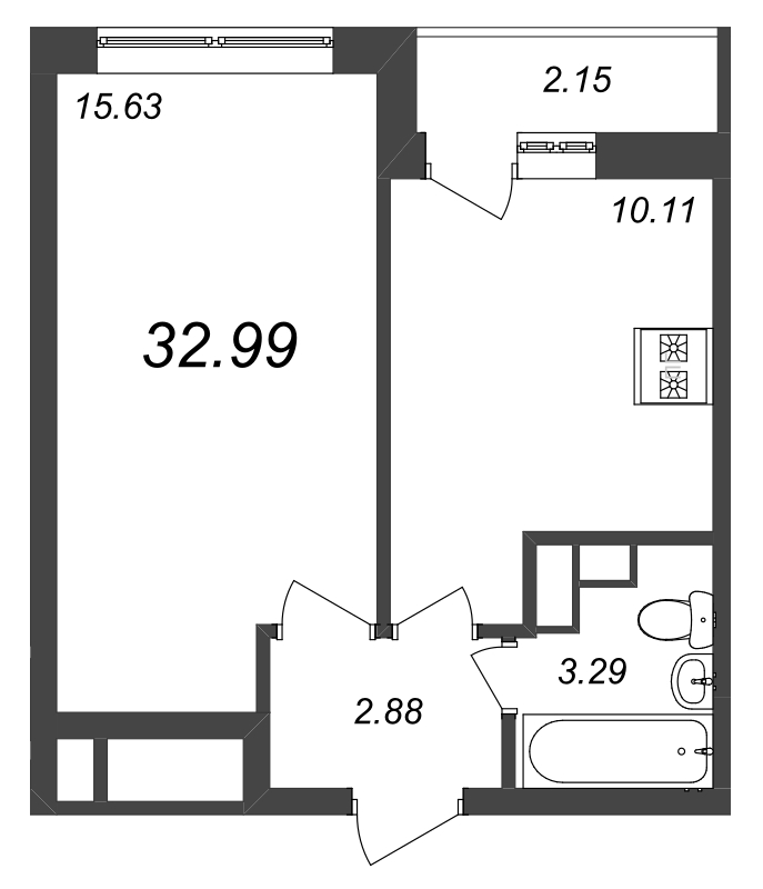1-комнатная квартира, 32.99 м² в ЖК "Master Place" - планировка, фото №1