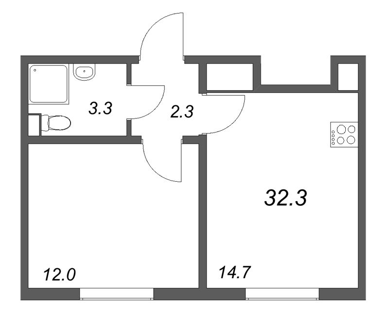 1-комнатная квартира, 32.3 м² в ЖК "ЛСР. Ржевский парк" - планировка, фото №1