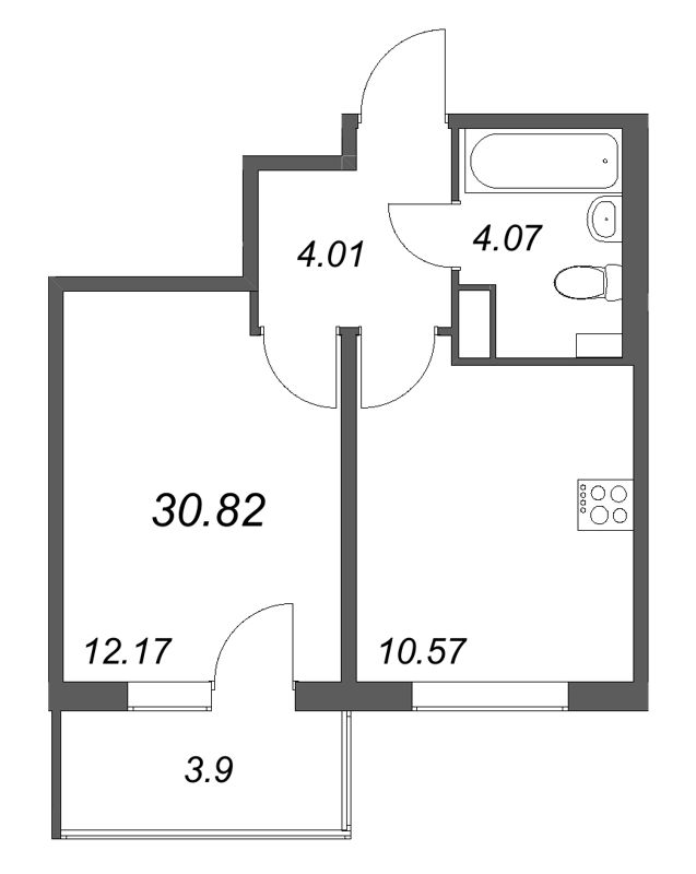 1-комнатная квартира, 30.82 м² в ЖК "Любоград" - планировка, фото №1