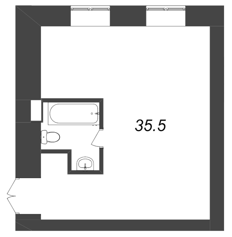 Квартира-студия, 33.4 м² в ЖК "Тележная 21-29" - планировка, фото №1