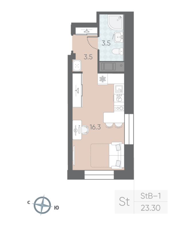 Квартира-студия, 23.3 м² - планировка, фото №1