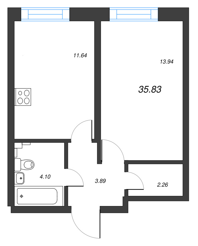 1-комнатная квартира, 35.83 м² в ЖК "БелАрт" - планировка, фото №1