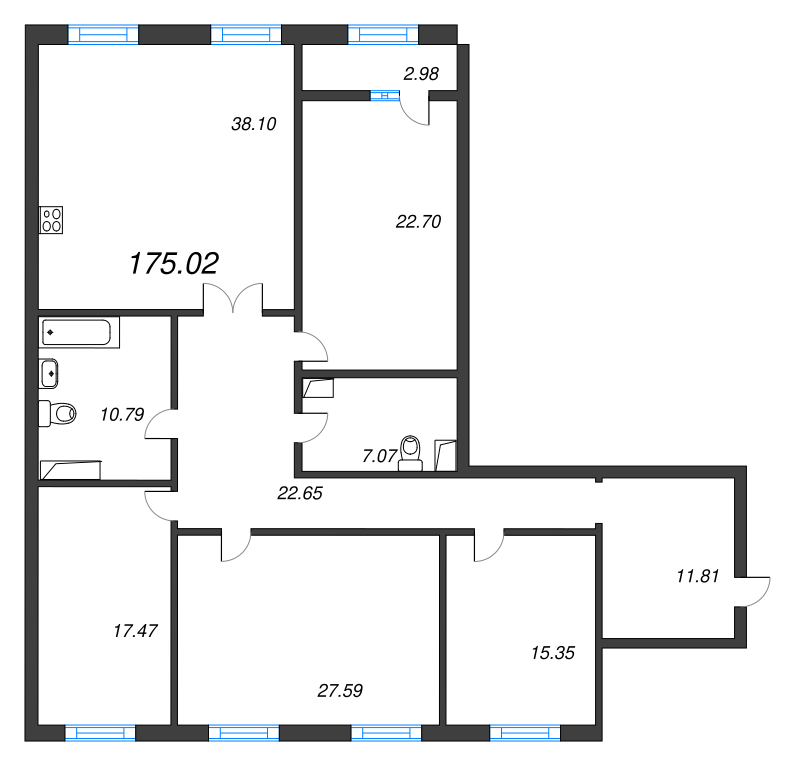 5-комнатная (Евро) квартира, 174.6 м² - планировка, фото №1