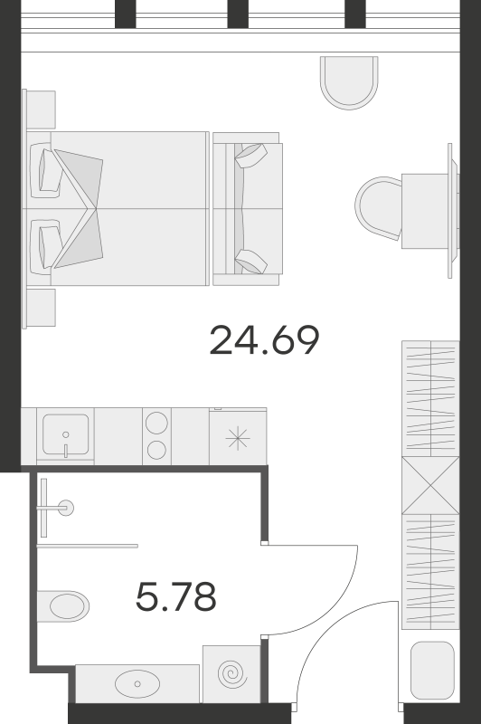 Квартира-студия, 30.47 м² - планировка, фото №1