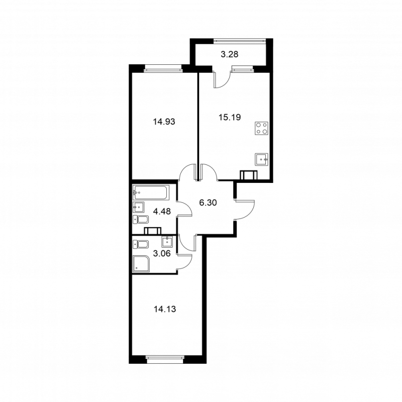 3-комнатная (Евро) квартира, 59.73 м² в ЖК "Квартал Заречье" - планировка, фото №1