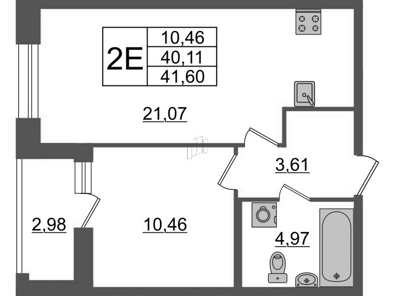 2-комнатная (Евро) квартира, 41.6 м² - планировка, фото №1