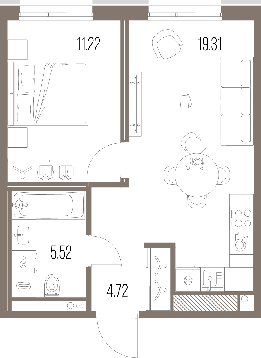 2-комнатная (Евро) квартира, 40.77 м² в ЖК "Legenda Васильевского" - планировка, фото №1