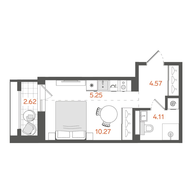 Квартира-студия, 25.4 м² в ЖК "STAVNI Обводный" - планировка, фото №1