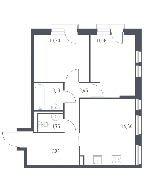 2-комнатная квартира, 51.25 м² в ЖК "Невская Долина" - планировка, фото №1