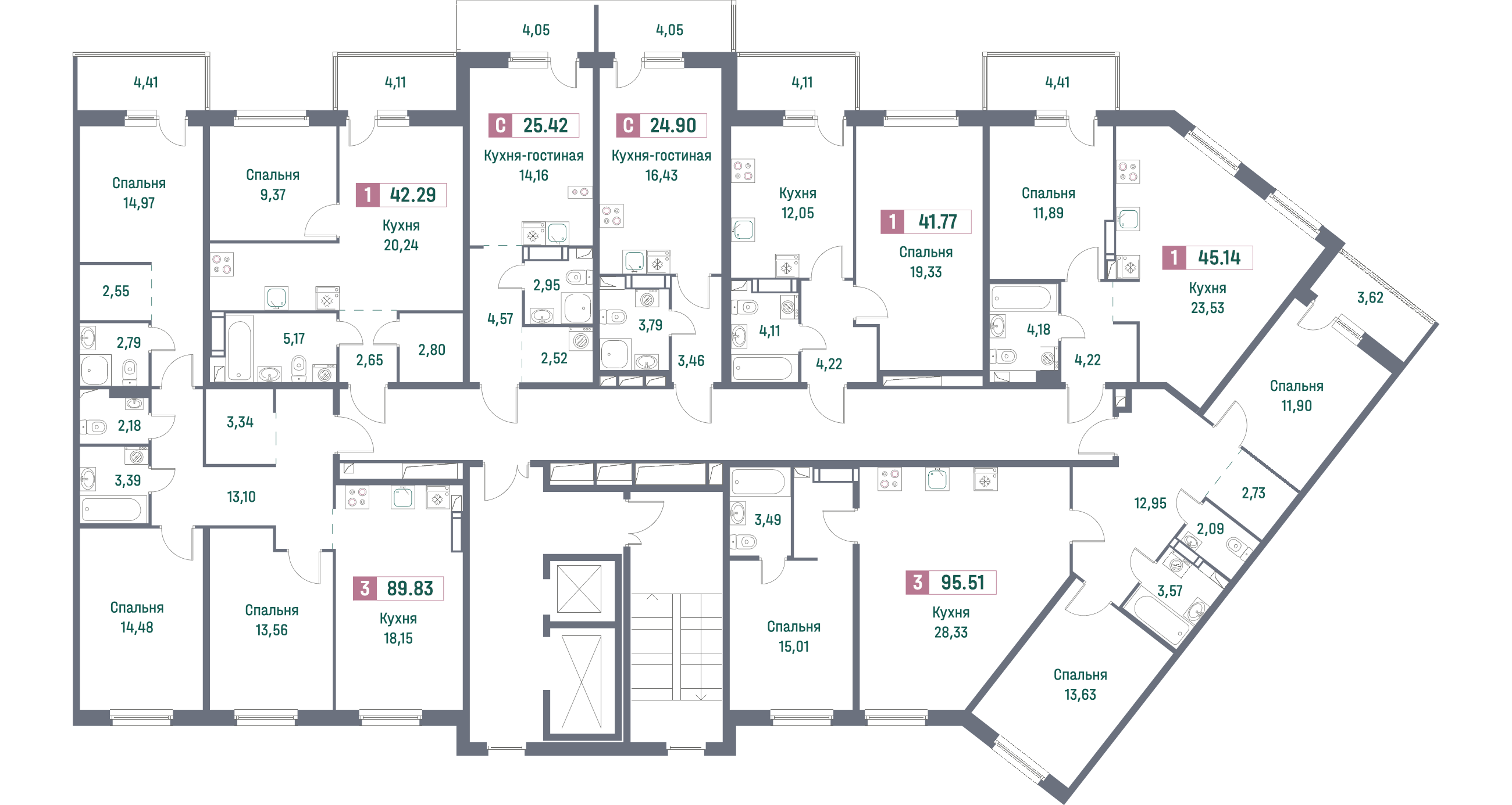 Квартира-студия, 25.42 м² - планировка этажа