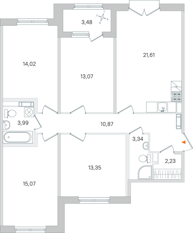 5-комнатная (Евро) квартира, 97.55 м² - планировка, фото №1
