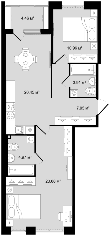 3-комнатная (Евро) квартира, 74.15 м² в ЖК "Новгородская 8" - планировка, фото №1
