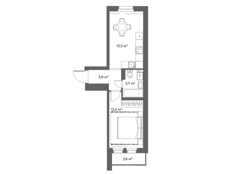 1-комнатная квартира, 33.8 м² в ЖК "ЭКО Квартал NEGA" - планировка, фото №1