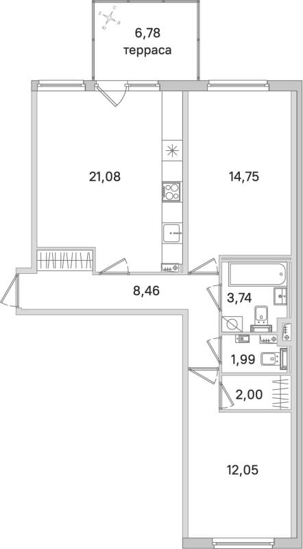 3-комнатная (Евро) квартира, 64.07 м² в ЖК "Любоград" - планировка, фото №1