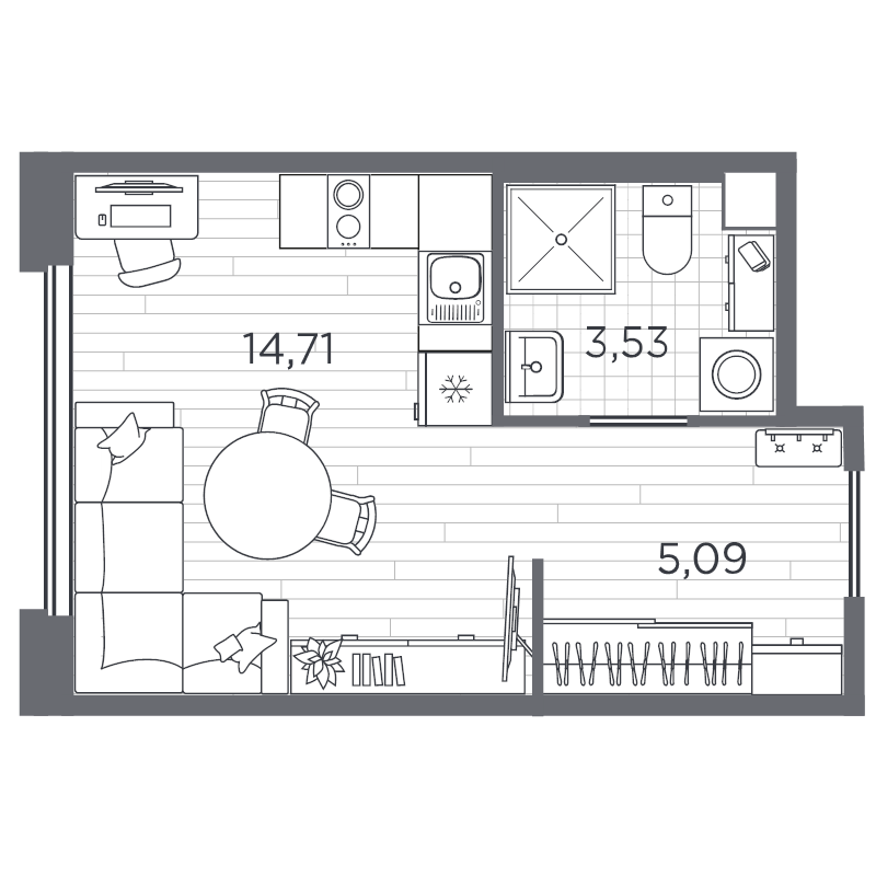 Квартира-студия, 23.33 м² в ЖК "PLUS Пулковский" - планировка, фото №1