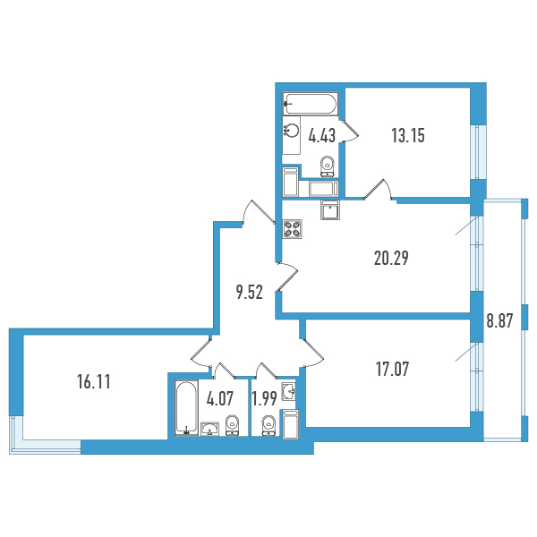 4-комнатная (Евро) квартира, 89.29 м² в ЖК "Искра-Сити" - планировка, фото №1