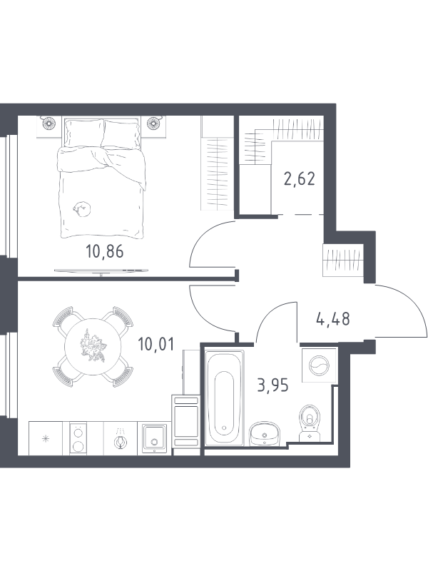 1-комнатная квартира, 31.92 м² в ЖК "Новое Колпино" - планировка, фото №1