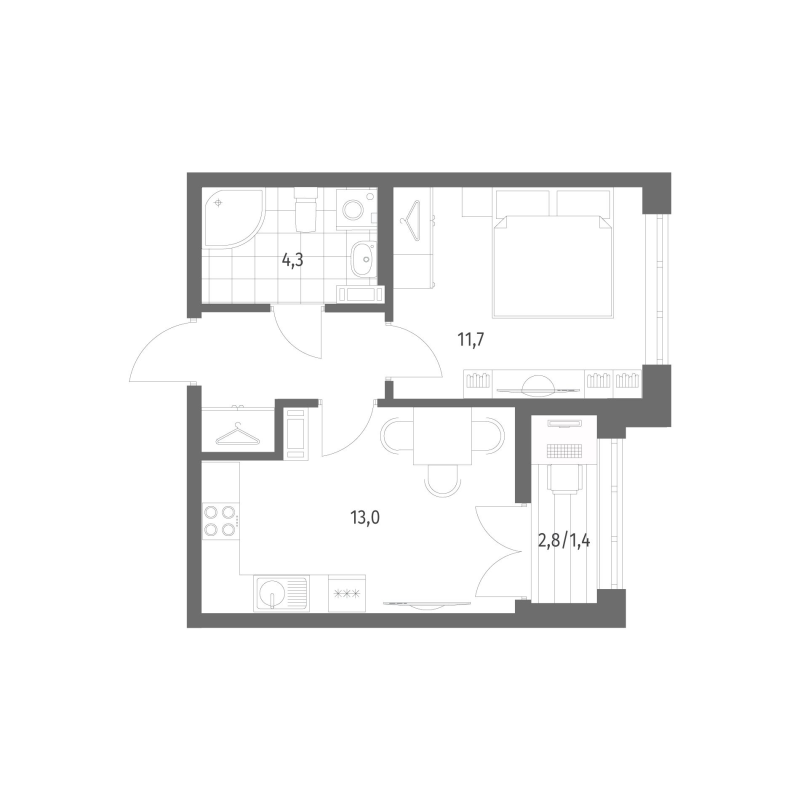 1-комнатная квартира, 34.9 м² в ЖК "Новый Питер" - планировка, фото №1