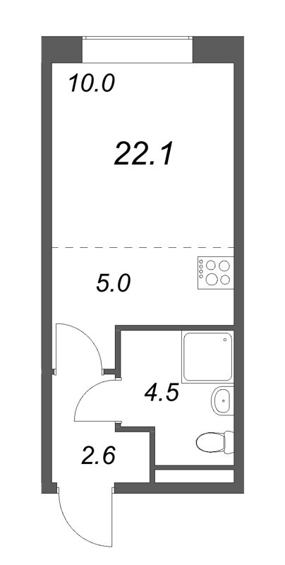 Квартира-студия, 22.1 м² в ЖК "Пулково Lake" - планировка, фото №1