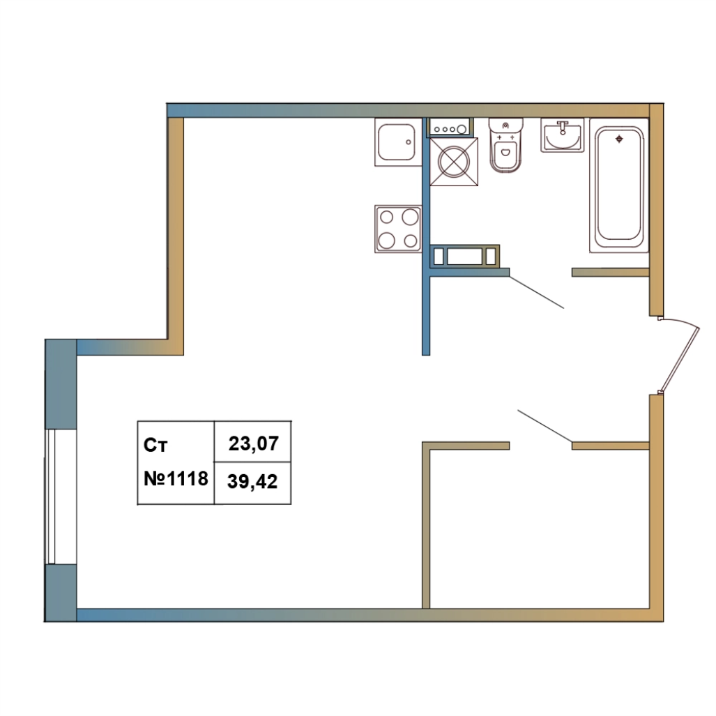 Квартира-студия, 39.42 м² в ЖК "Атмосфера Выборга" - планировка, фото №1