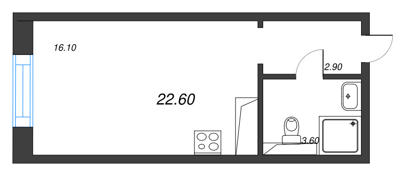 Квартира-студия, 22.6 м² в ЖК "Большая Охта" - планировка, фото №1