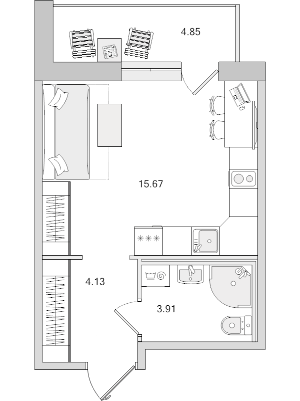 Квартира-студия, 28.56 м² в ЖК "Parkolovo" - планировка, фото №1
