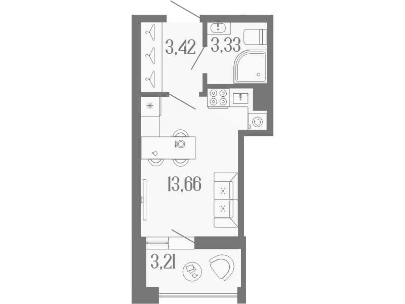 Квартира-студия, 22 м² в ЖК "Коллекционный дом 1919" - планировка, фото №1