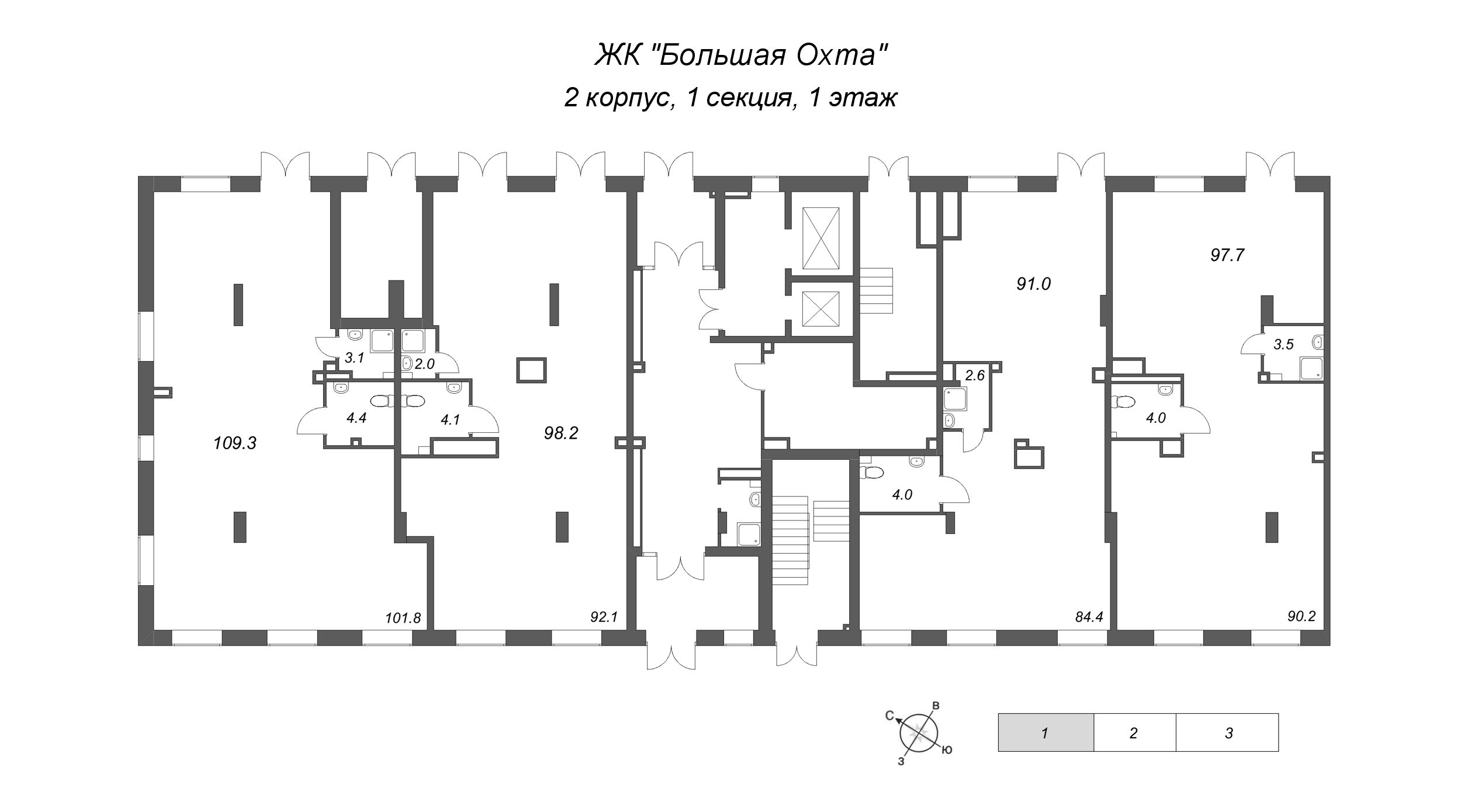 Помещение, 91 м² в ЖК "Большая Охта" - планировка этажа