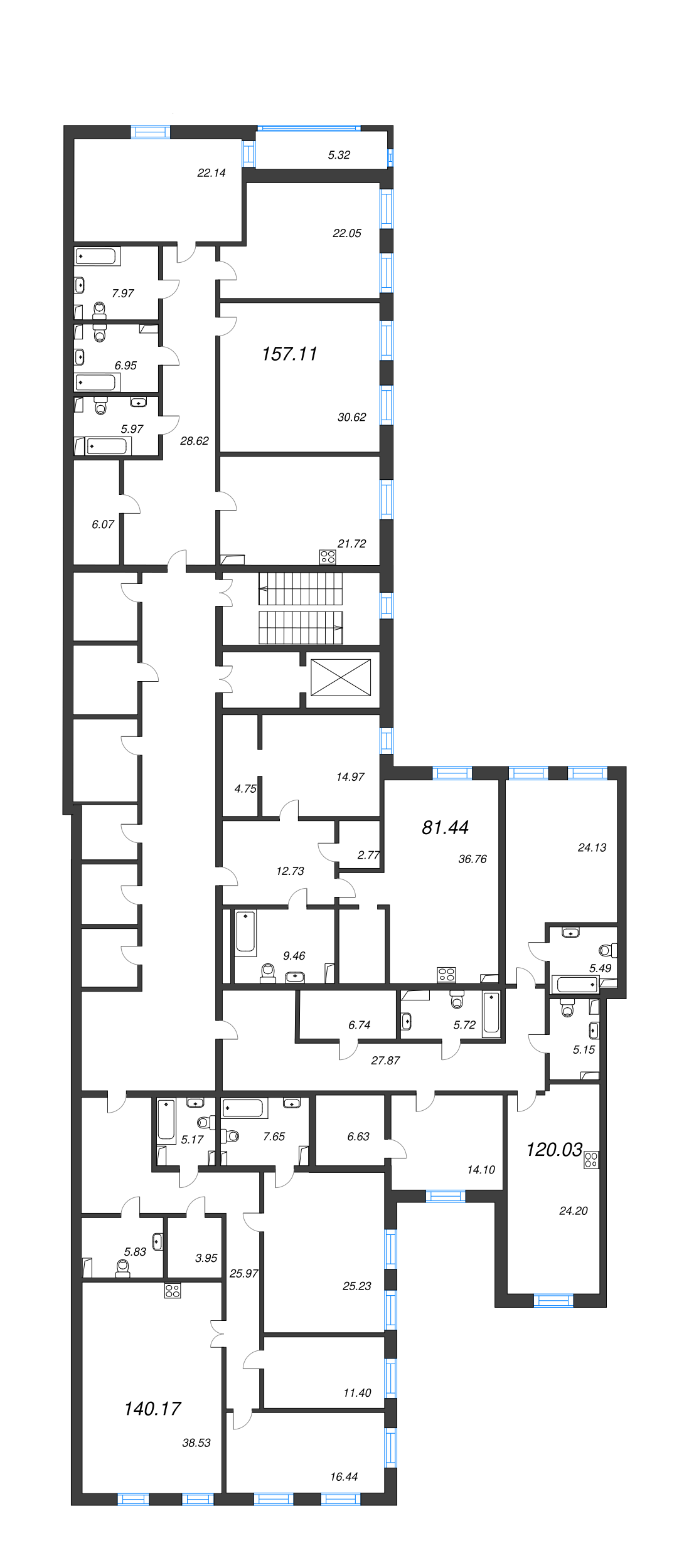 4-комнатная (Евро) квартира, 140.1 м² - планировка этажа