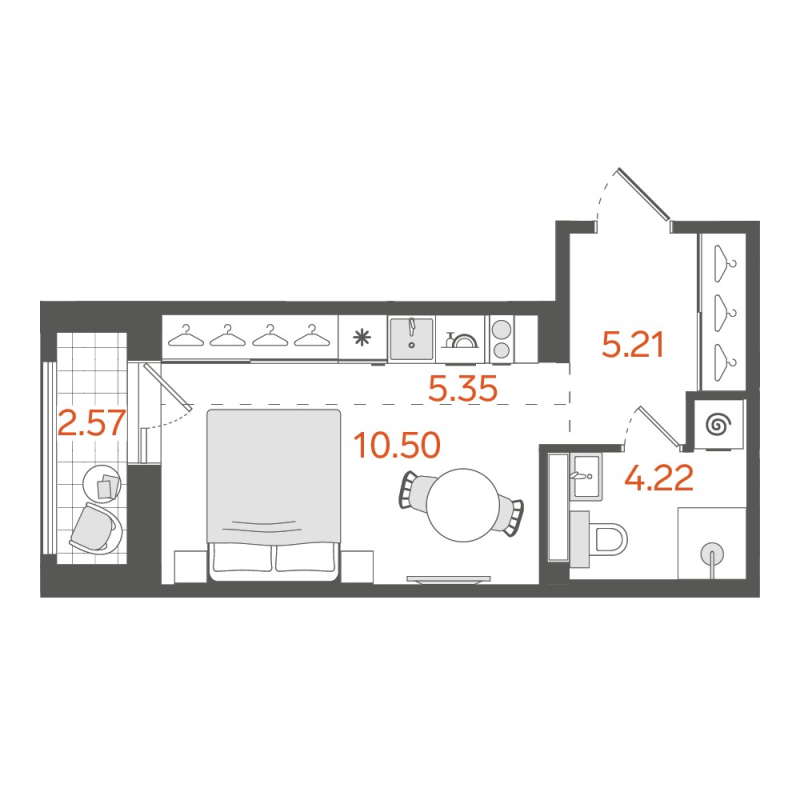 Квартира-студия, 26.5 м² в ЖК "STAVNI Обводный" - планировка, фото №1