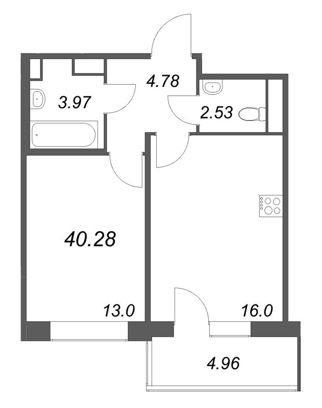 2-комнатная (Евро) квартира, 40.28 м² в ЖК "Дом на Курской" - планировка, фото №1