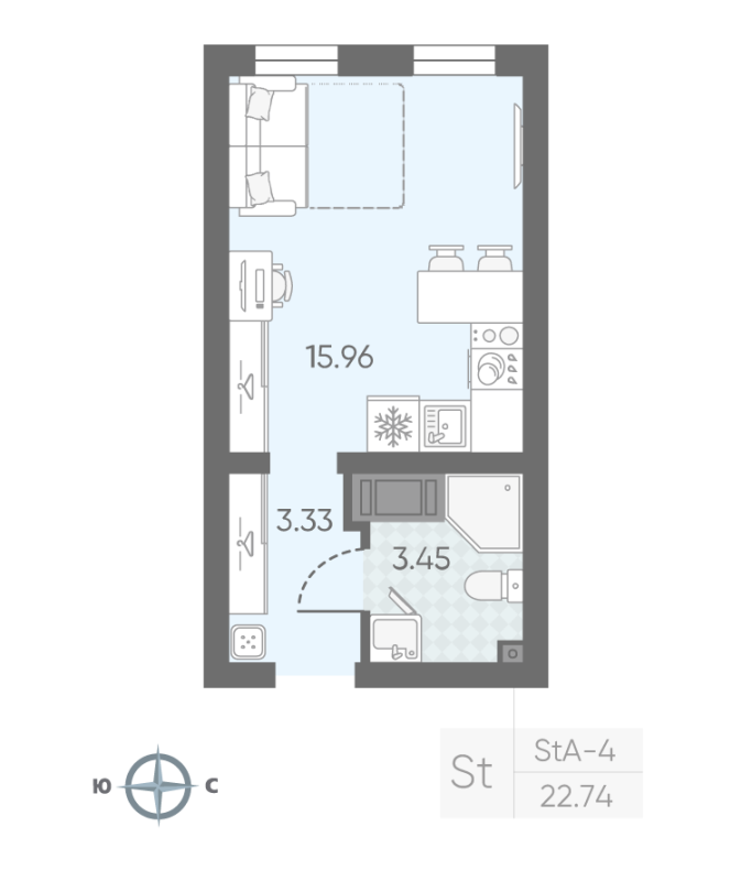 Квартира-студия, 22.44 м² в ЖК "Морская миля" - планировка, фото №1