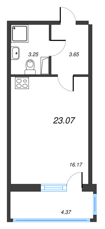Квартира-студия, 23.07 м² в ЖК "Полис ЛАВрики" - планировка, фото №1