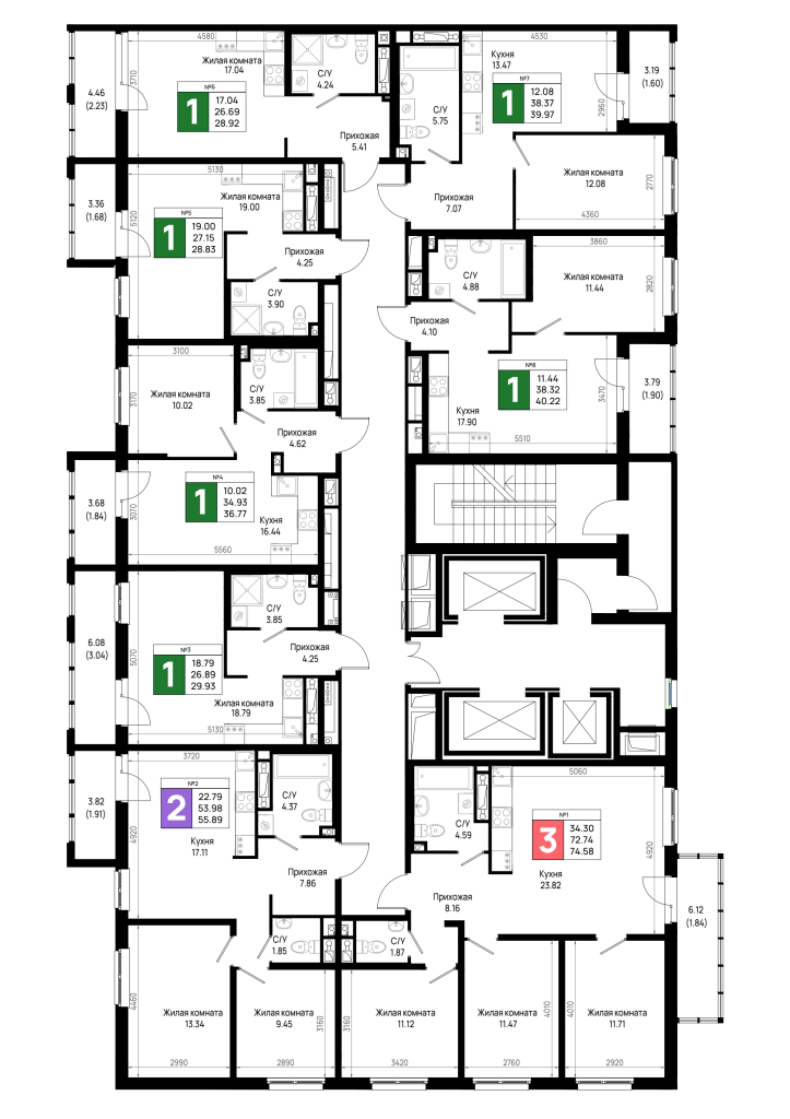 Квартира-студия, 28.83 м² в ЖК "Имена" - планировка этажа